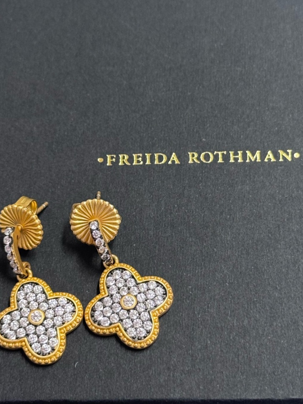 Frieda Rothman Brooklyn Mosaic Clover Pave Drop Earrings NWOT - Picture 2 of 6